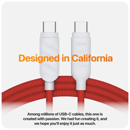 UPPERCASE Designs Premium Braided USB-C to USB-C Cable, Fast 60W Charging, Compatible with iPhone 15 16 iPad MacBook Carplay, 2 Pack, Red/White, 1m (3.3 Ft)