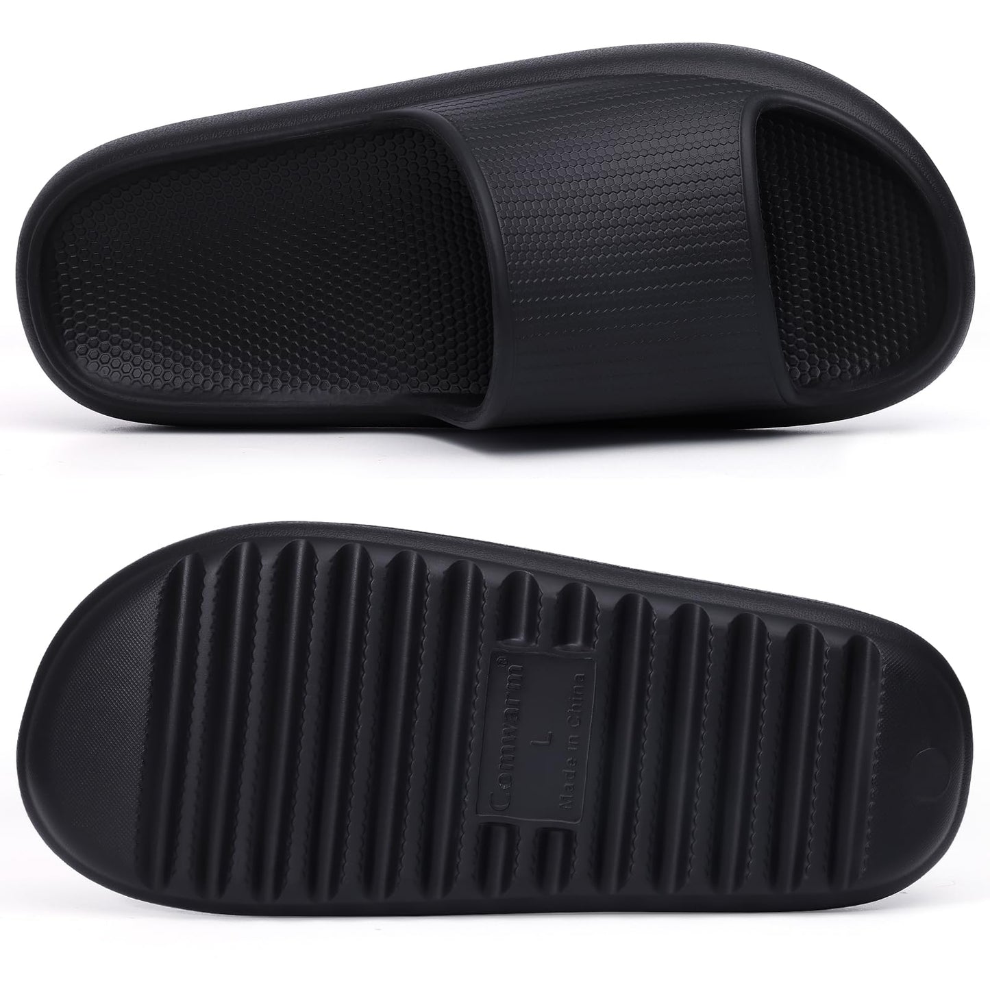 Comwarm Cloud Slide Sandals for Women Men Ultra Comfort Recovery Pillow Slippers Soft Summer Beach Shoes with Low Arch Support,Matte Black Size 7.5-8.5 Wonmen/6-7 Men
