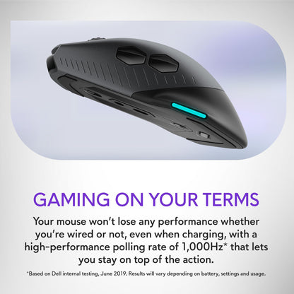 Alienware Wired/Wireless Gaming Mouse AW610M - 16000 DPI Optical Sensor, 350 Hour Rechargeable Battery, 7 Buttons, 3-ZONE 16.8m AlienFX RGB Lighting, Ergonomic - Dark Side of the Moon
