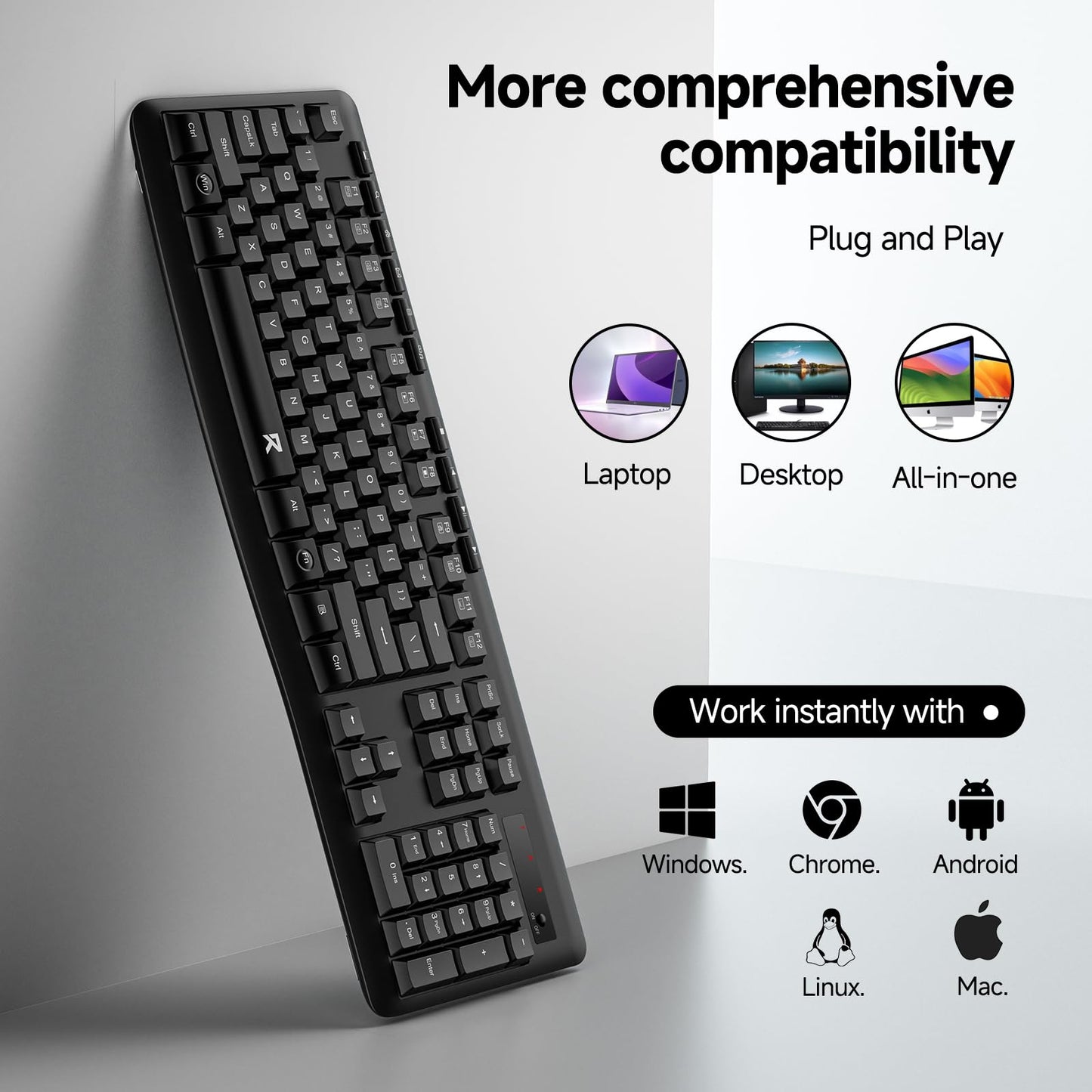 Redragon BK7366 Wired Keyboard,Multimedia USB Quiet Computer Keyboard,Silent Keyboard with Large Number Pad,Spill-Resistant,Anti-Wear Letters,Full Size for Laptop,Desktop