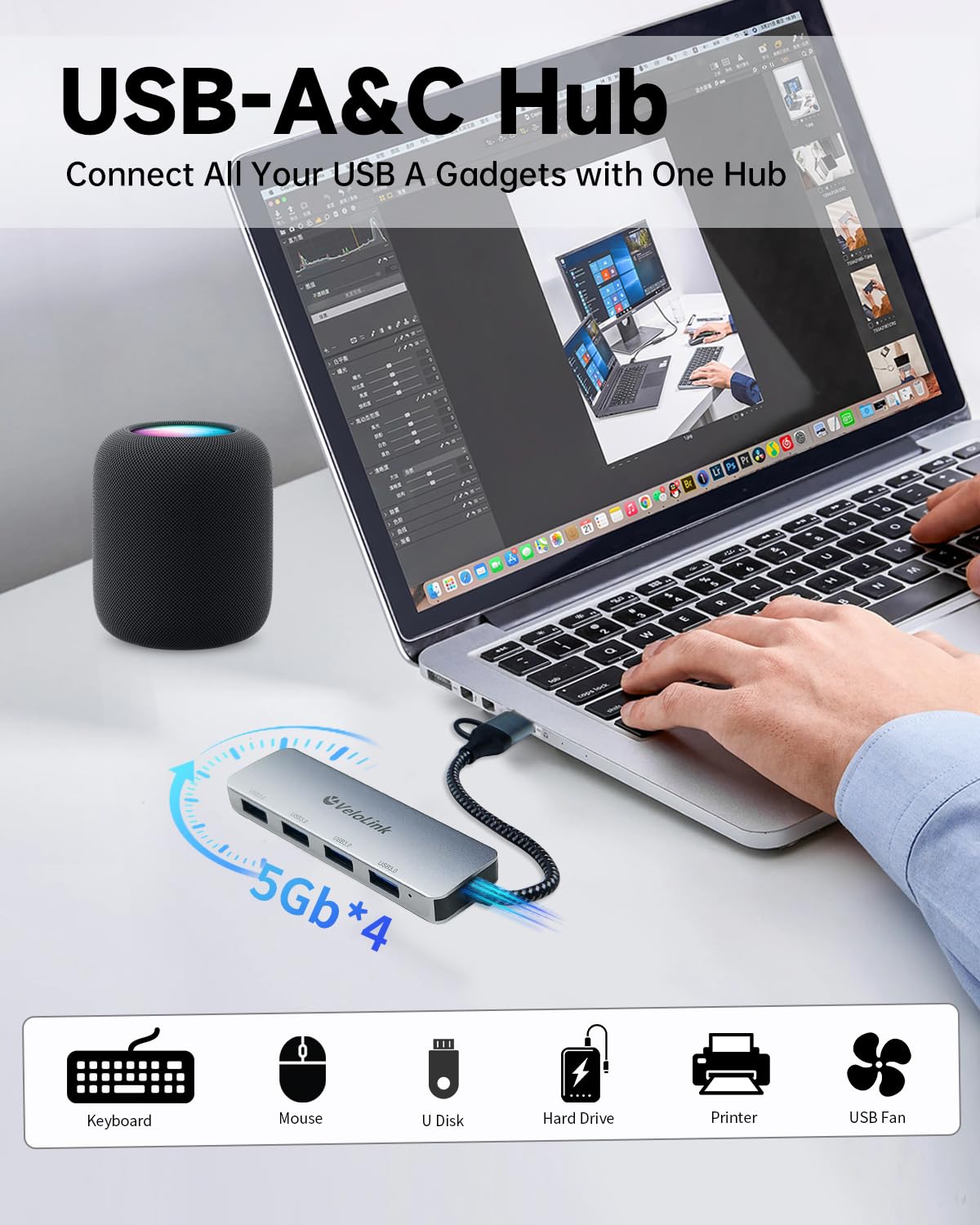 USB 3.0 Hub, USB Multiport Adapter, USB Extender Hub 4 Port, USB Splitter for Laptop/PC/MacBook/iPad Pro/iMac and More