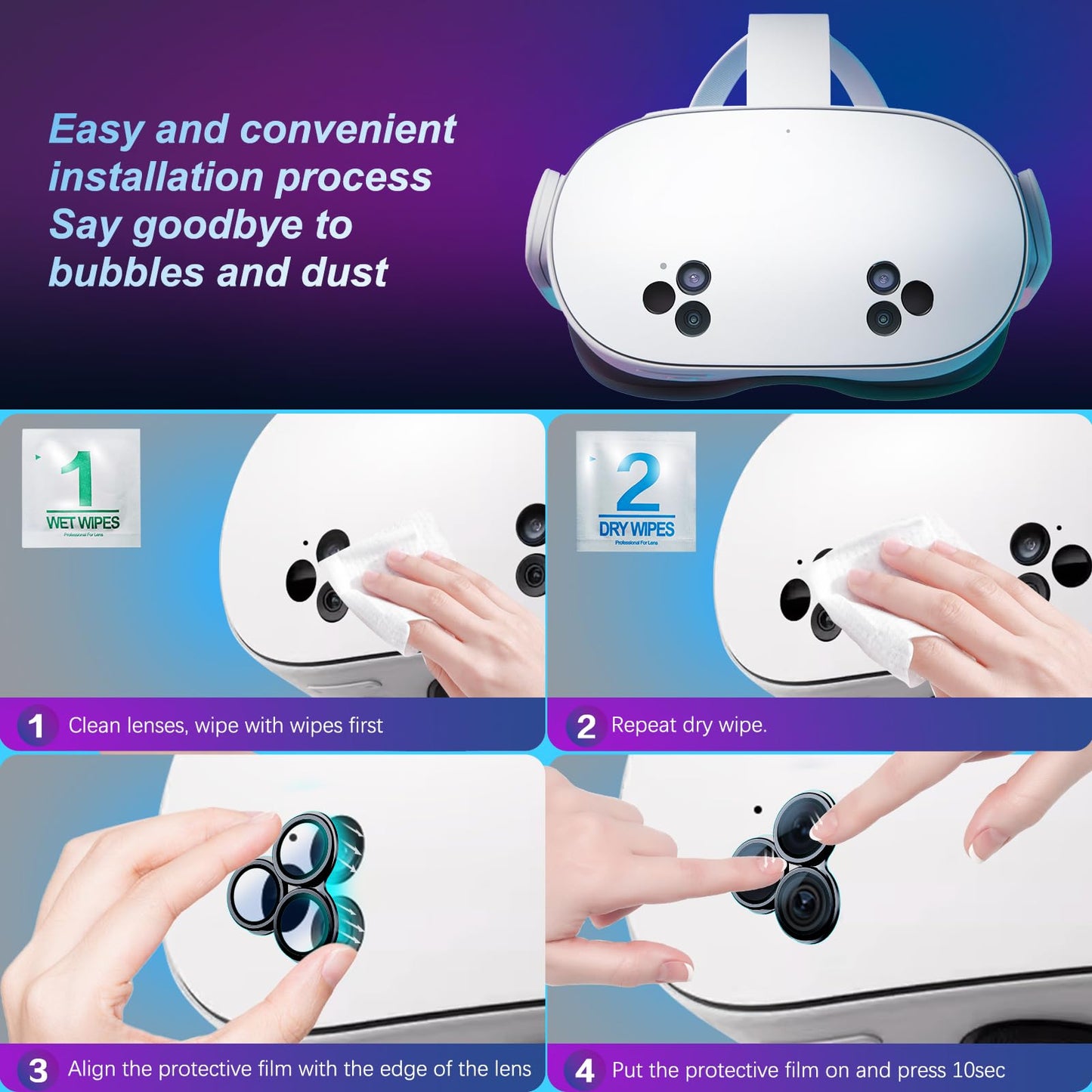 Laeuzn Camera Lens Protector Cover Compatible with Oculus Meta Quest 3S Accessories, One-Piece Design, Thin 9H Tempered Glass, Alloy Frame, Anti-Scratch, High Definition, Full Protection