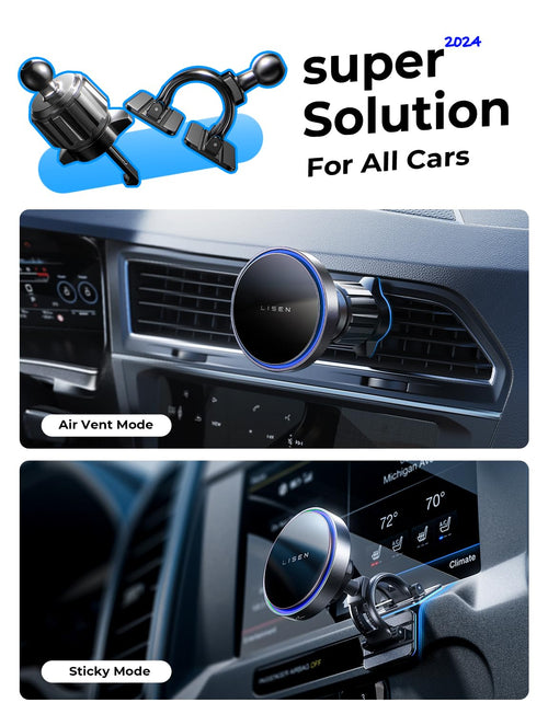 LISEN for 15W MagSafe Car Mount Charger,Magnetic Wireless Car Charger for iPhone 17 Pro Max Accessories,Magnetic Phone Holder for iPhone 17 Air Pro Max Plus 16 15 14 13 12,Samsung S25/24 with MagSafe