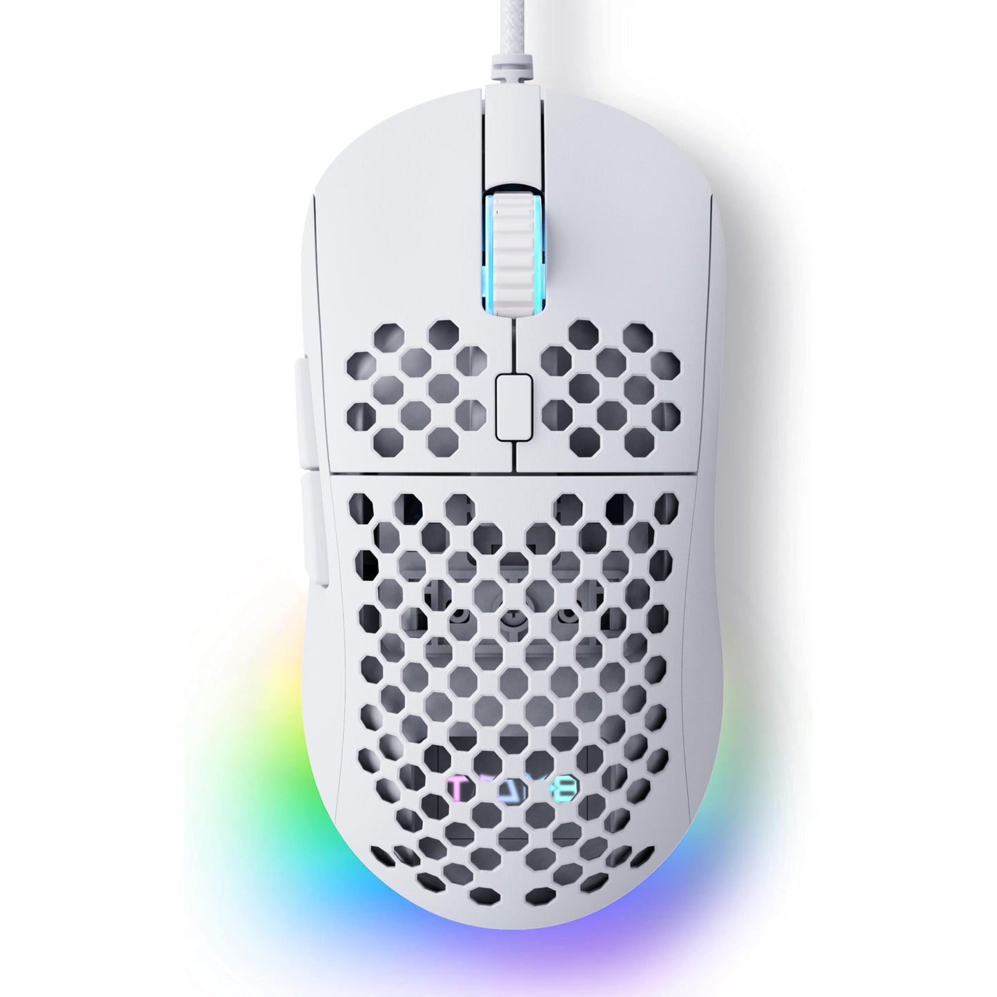 TMKB Falcon M1SE Ultralight Honeycomb Gaming Mouse, High-Precision 12800DPI Optical Sensor, 6 Programmable Buttons, Customizable RGB, Drag-Free Paracord, Ergonomic, Wired - Matte White
