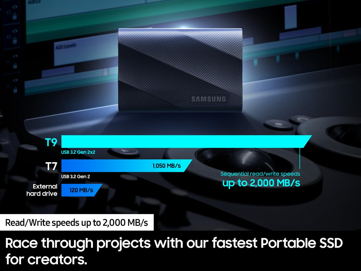 SAMSUNG T9 Portable SSD 4TB, USB 3.2 Gen 2x2 External Solid State Drive, Seq. Read Speeds Up to 2,000MB/s for Gaming, Students and Professionals,MU-PG4T0B/AM, Black (pack of 1)