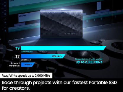 SAMSUNG T9 Portable SSD 4TB, USB 3.2 Gen 2x2 External Solid State Drive, Seq. Read Speeds Up to 2,000MB/s for Gaming, Students and Professionals,MU-PG4T0B/AM, Black (pack of 1)