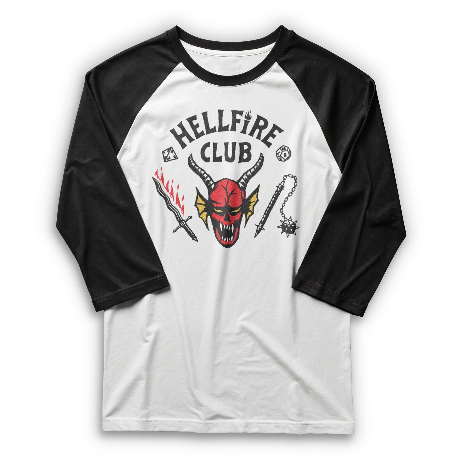 Men's Stranger Things Hellfire Club Costume Baseball Tee - White/Black - Medium