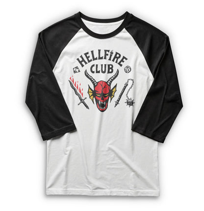 Men's Stranger Things Hellfire Club Costume Baseball Tee - White/Black - Medium