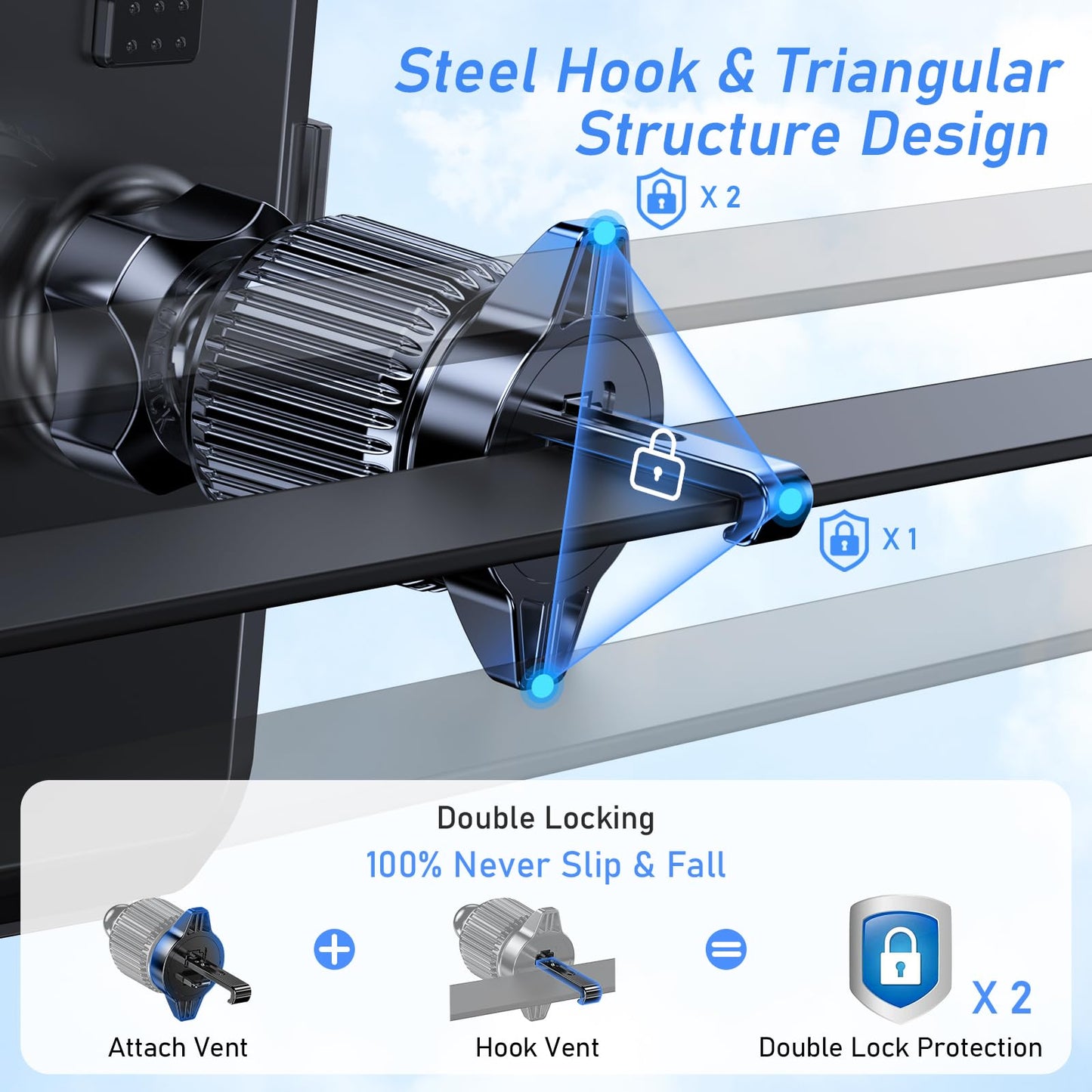 Blukar Car Phone Holder Mount, Super Stable Air Vent Cell Phone Car Mount with 2025 Metal Hook Clip, 360° Rotation,One Button Release for iPhone, Galaxy, Google, and All Other Smartphones