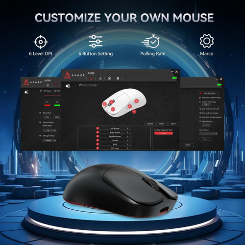 Ajazz AJ099 Superlight Wireless Gaming Mouse, Ergonomic 54g Ultra Lightweight 2.4Ghz/Wired Computer Mouse, PAW3311 12000 DPI Optical Sensor, 200Hrs Battery Programmable Buttons for Win/MAC PC Gamers