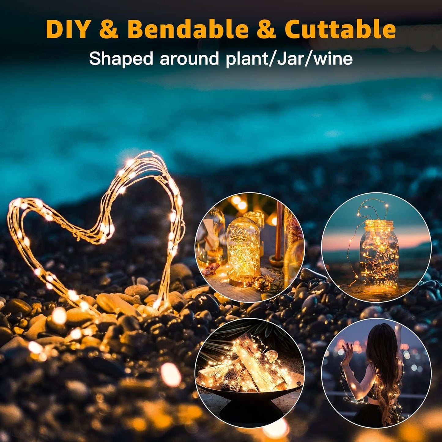 6 Pack Fairy Lights Battery Operated 7ft 20 LED Mini String Lights Twinkle Lights Silver Wire Firefly Starry Moon Lights for Mason Jars Wedding Party Christmas Centerpiece Table Decorations,Warm White