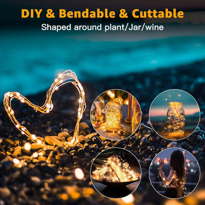 6 Pack Fairy Lights Battery Operated 7ft 20 LED Mini String Lights Twinkle Lights Silver Wire Firefly Starry Moon Lights for Mason Jars Wedding Party Christmas Centerpiece Table Decorations,Warm White