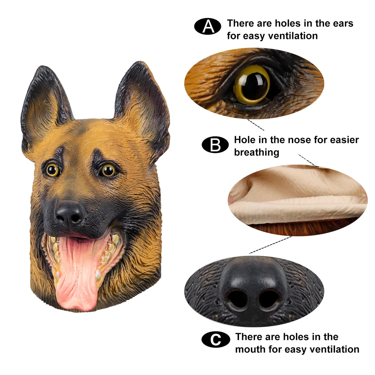 Dog Head Mask for Adult, Animal Costume Mask Halloween Latex Mask.