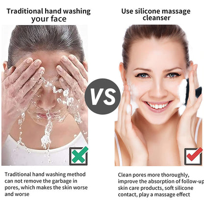 Face Scrubber, Silicone Face Scrubber for Men Facial Cleansing Brush Silicone Face Wash Brush Manual Waterproof Cleansing Skin Care Face Brushes for Exfoliating- Black