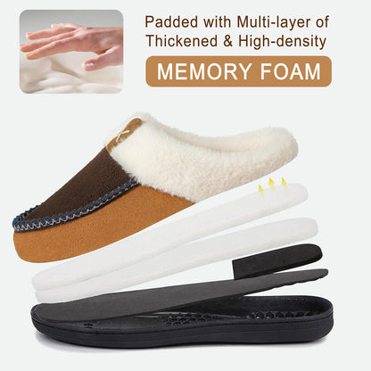 Homitem Mens Slippers Memory Foam Fuzzy Slippers for Men Wool-Like Plush Fleece Lined House Shoes Indoor Outdoor Anti-Skid Rubber Sole Home Bedroom(Size 11-12,Coffee)