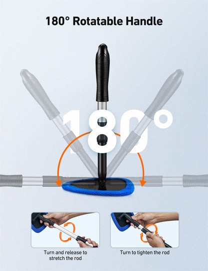 AstroAI Windshield Cleaner Tool, Car Interior Detailing Cleaning Kit with Extendable Handle and 4 Upgraded High-Density Reusable Microfiber Pads, Auto Glass Wiper Brush Kit for Cars, Blue, 15.9in-21in