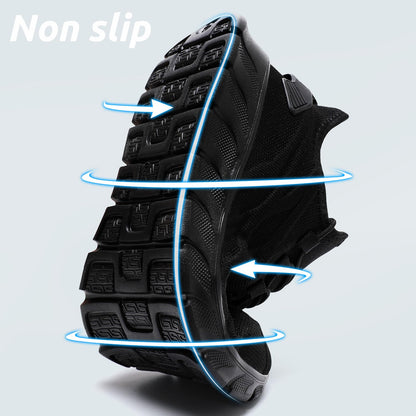 Men Running Shoes Tennis Walking Gym Slip On Workout Athletic Fashion Sneakers Lightweight Breathable Sport Jogging Casual Shoe Black Size 10