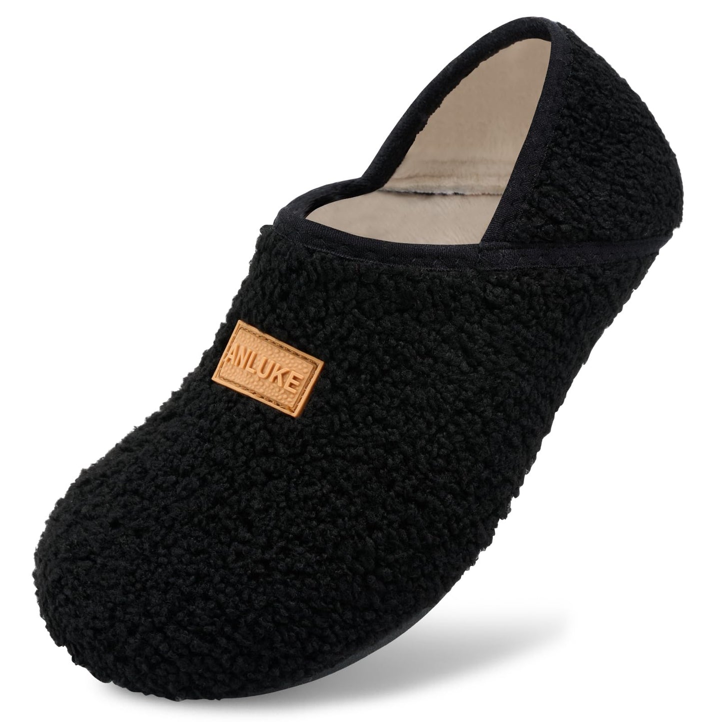 ANLUKE Slipper for Women Men Slipper Socks Fuzzy House Shoes Rubber Sole Slip On Soft-Lightweight Non Slip Indoor/Outdoor Black