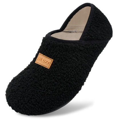 ANLUKE Slipper for Women Men Slipper Socks Fuzzy House Shoes Rubber Sole Slip On Soft-Lightweight Non Slip Indoor/Outdoor Black