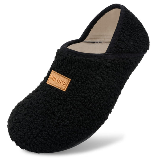 ANLUKE Slipper for Women Men Slipper Socks Fuzzy House Shoes Rubber Sole Slip On Soft-Lightweight Non Slip Indoor/Outdoor Black