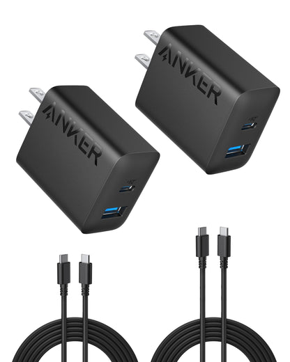 Anker iPhone 17/16 Charger, 2-Pack 20W Fast USB C Charger Block, for iPhone 16/16 Pro Max/15 Series/iPad Pro and More (Black, 2 Pack & 2 Cable)