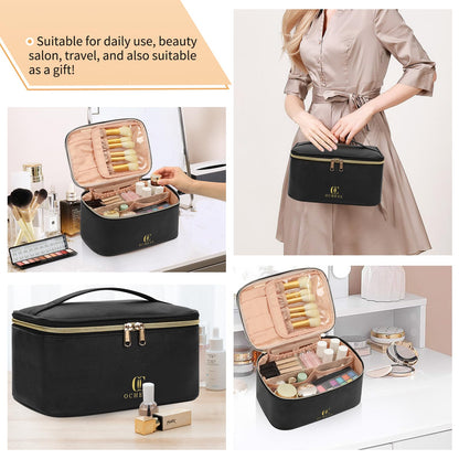 OCHEAL Makeup Bag, Portable Cosmetic Bag, Large Capacity Travel Makeup Case Organizer, Black For Women Toiletry Bag for Girls Traveling With Handle and Divider