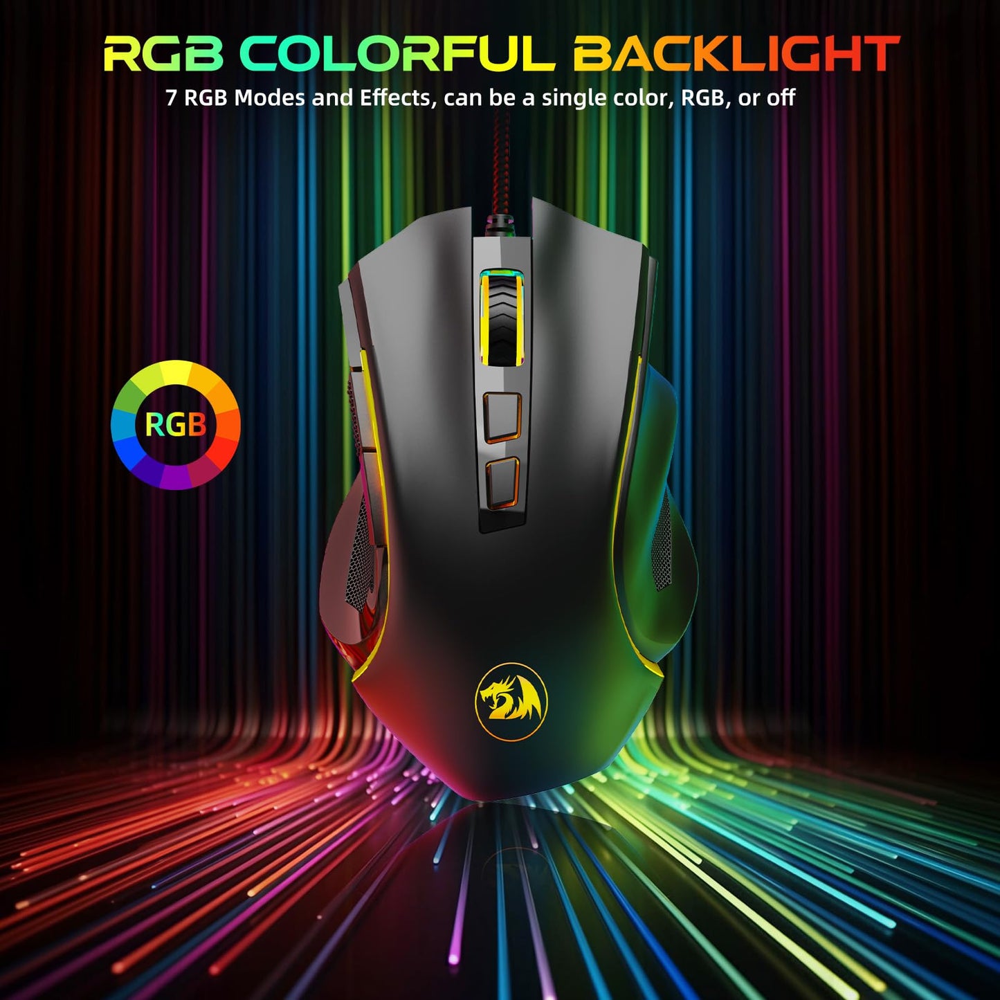 Redragon M602 Gaming Mouse, Ergonomic RGB Gaming Mouse Wired with 7200 Adjustable DPI, 9 Programmable Buttons, Professional Software for Gamer Office [Black]