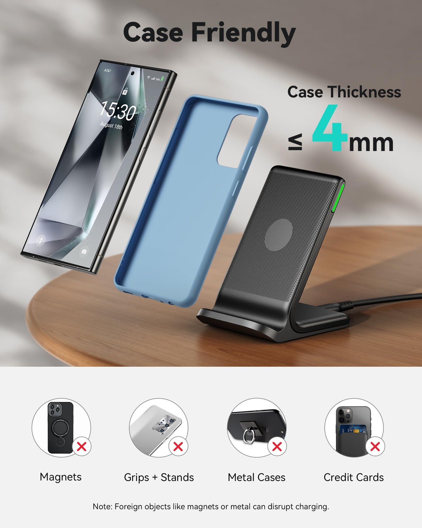 INIU Wireless Charger, 15W Fast Qi Certified Wireless Charging Station with Sleep-Friendly Adaptive Light Compatible with iPhone 17 16 15 14 13 12 Pro Max Samsung Galaxy S25 S24 S23 Note 20 Google etc