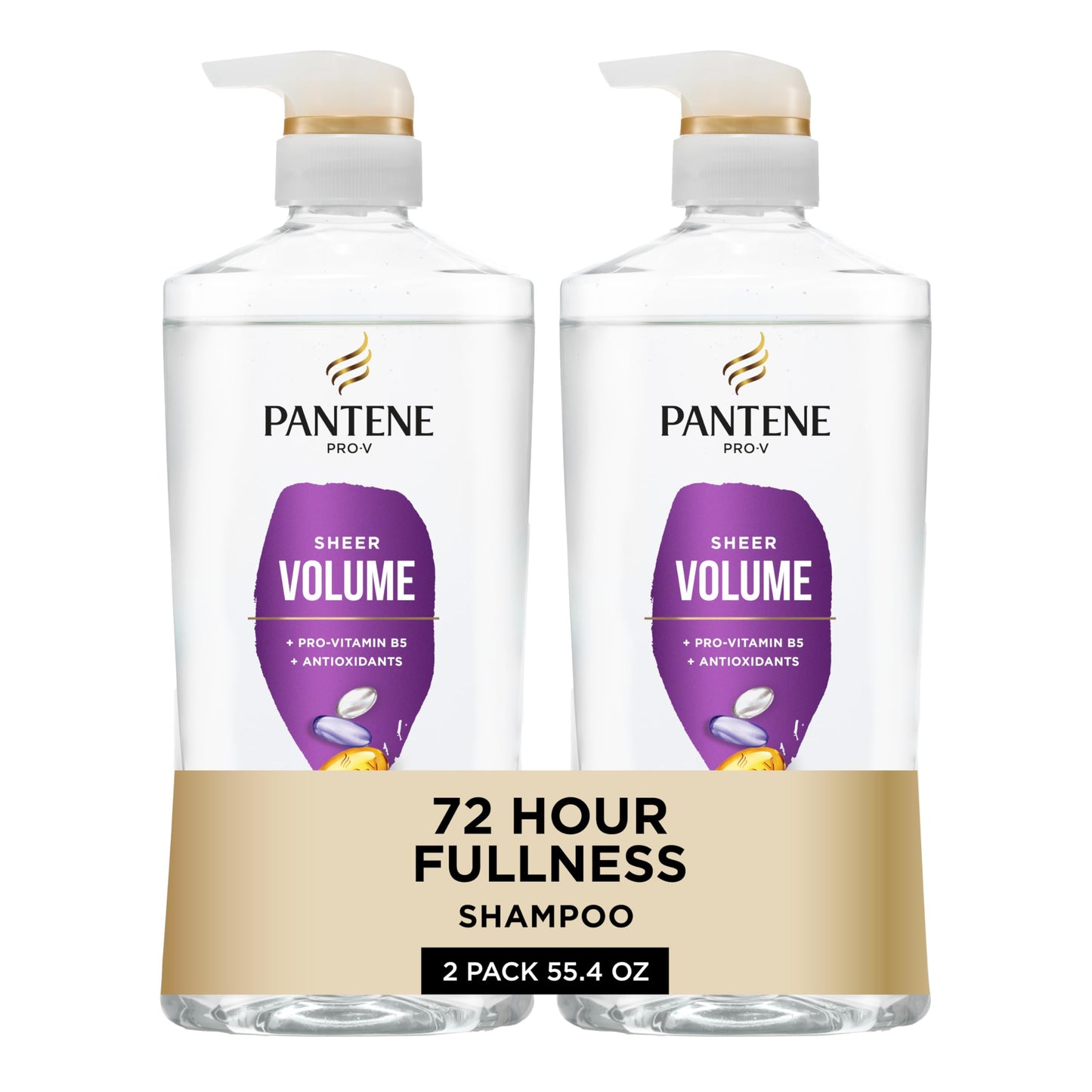 Pantene Shampoo, Sheer Volume - Lightweight Nourishment for Fine, Color-Treated Hair, 72-Hour Fullness and Body, 27.7 Oz Each, 2-Pack + Miracle Rescue Shot (0.5 Oz)