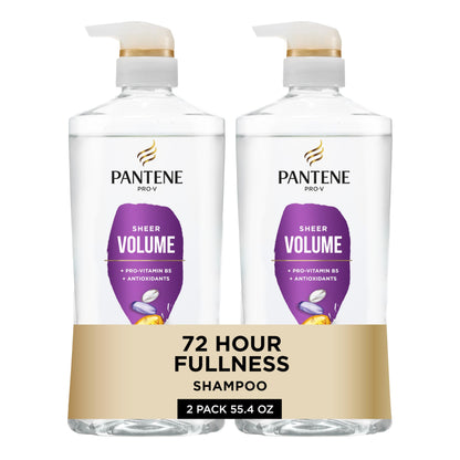 Pantene Shampoo, Sheer Volume - Lightweight Nourishment for Fine, Color-Treated Hair, 72-Hour Fullness and Body, 27.7 Oz Each, 2-Pack + Miracle Rescue Shot (0.5 Oz)