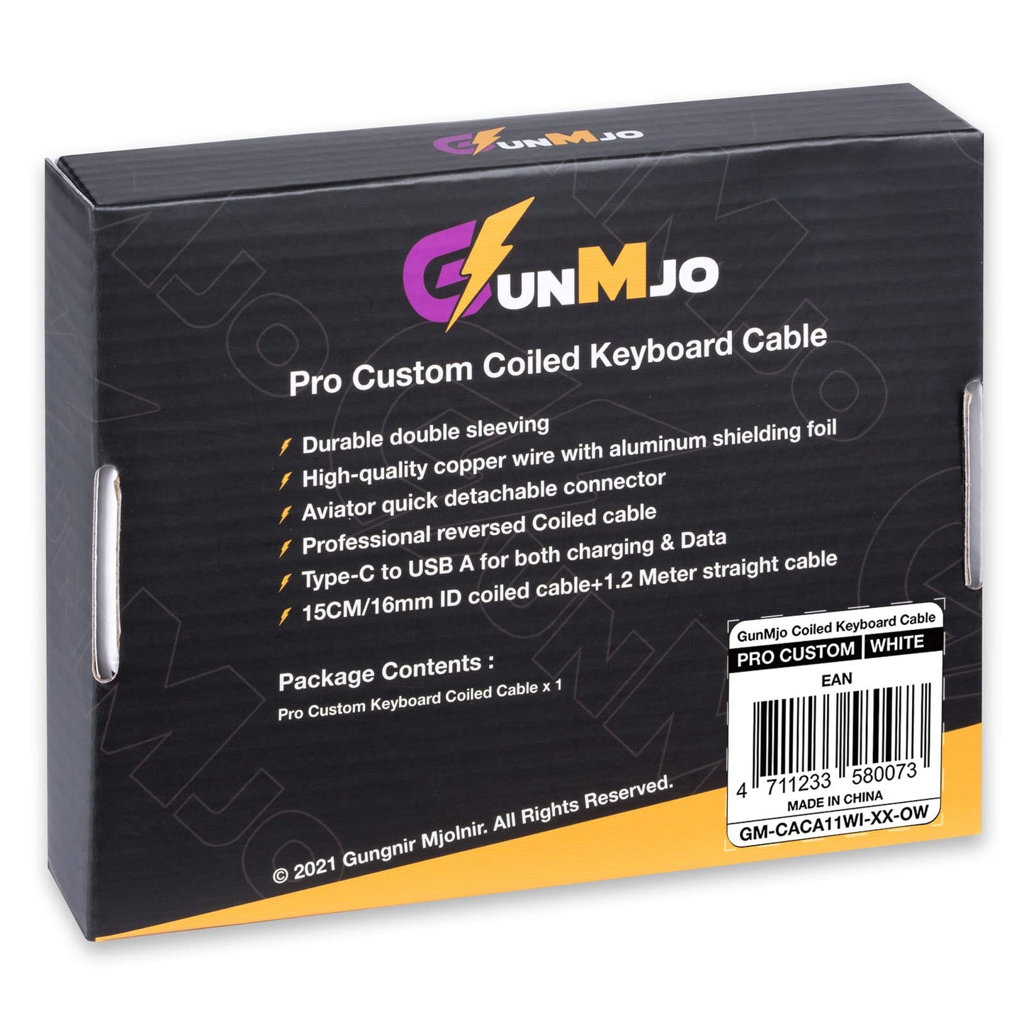 GUNMJO Pro Custom Coiled USB C Cable for Gaming Keyboard, Double-Sleeved Mechanical Keyboard Cable with Detachable Metal Aviator, 1.5M USB-C to USB-A, White Color