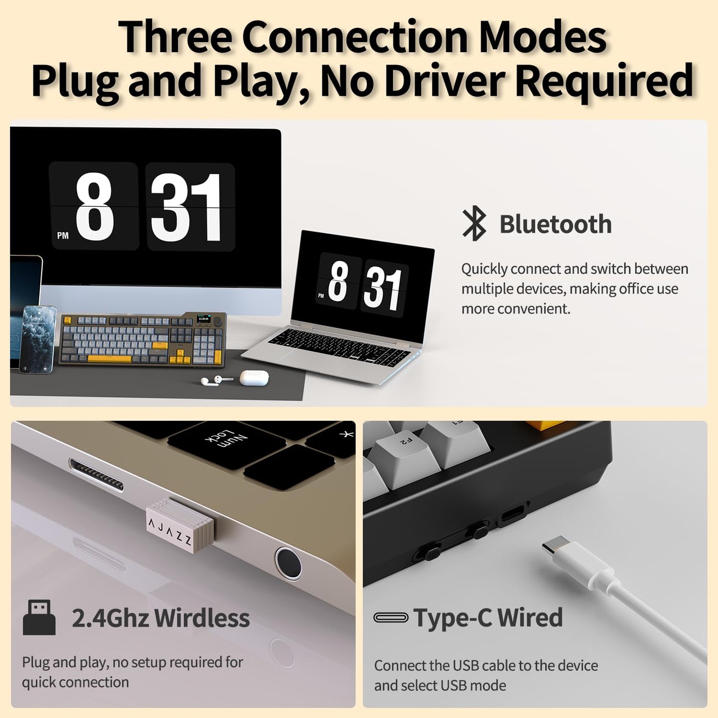 AK35I V3 Full Size RGB Gasket Mount Keyboard | 8000mAh Triple Modes Custom Keyboard with Five Layer Pad | Knob Control | Cherry Profile PBT Keycaps