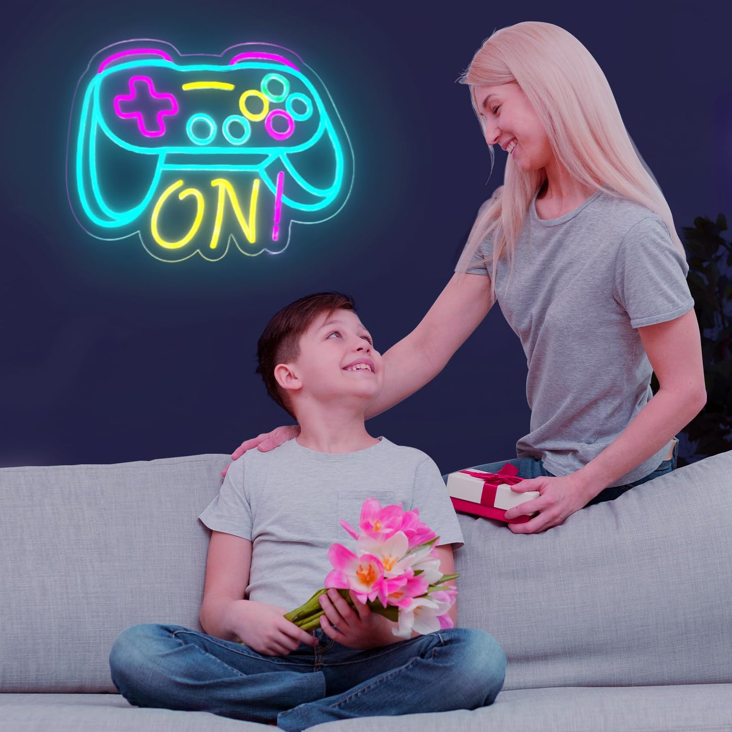 Gamer Neon Sign for Boys Gaming Room Bedroom Wall Decor, Gifts for Teen Kids, Video Game LED Light for Men, Gamepad Shaped Dimmable USB Powered Neon Lamp Game Room Accessories (16 X 12.5 inches)