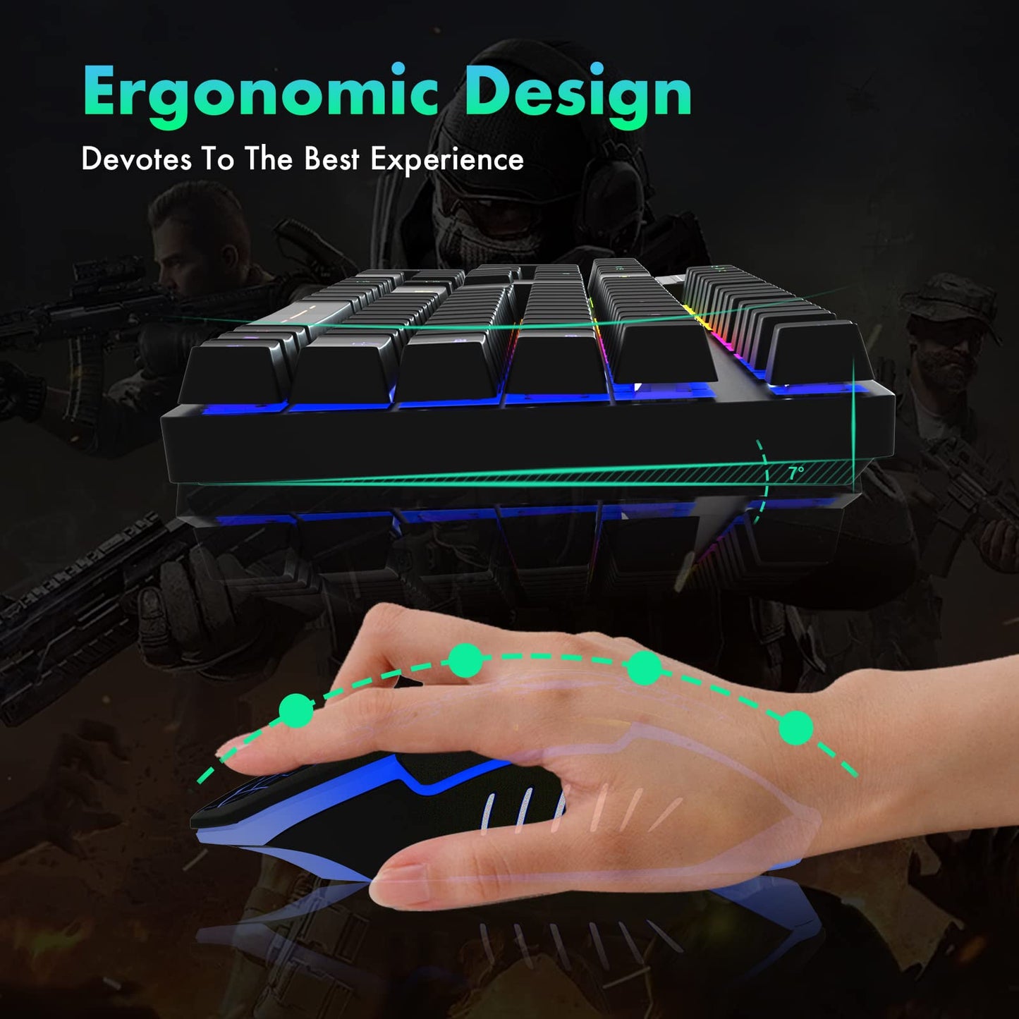 FLAGPOWER RGB Gaming Keyboard and Breathing Mouse Combo, Adjustable Breathing Backlit Mechanical Feeling Keyboard with 4 Colors 4800DPI Backlight Mouse for PC Laptop Computer Game and Work