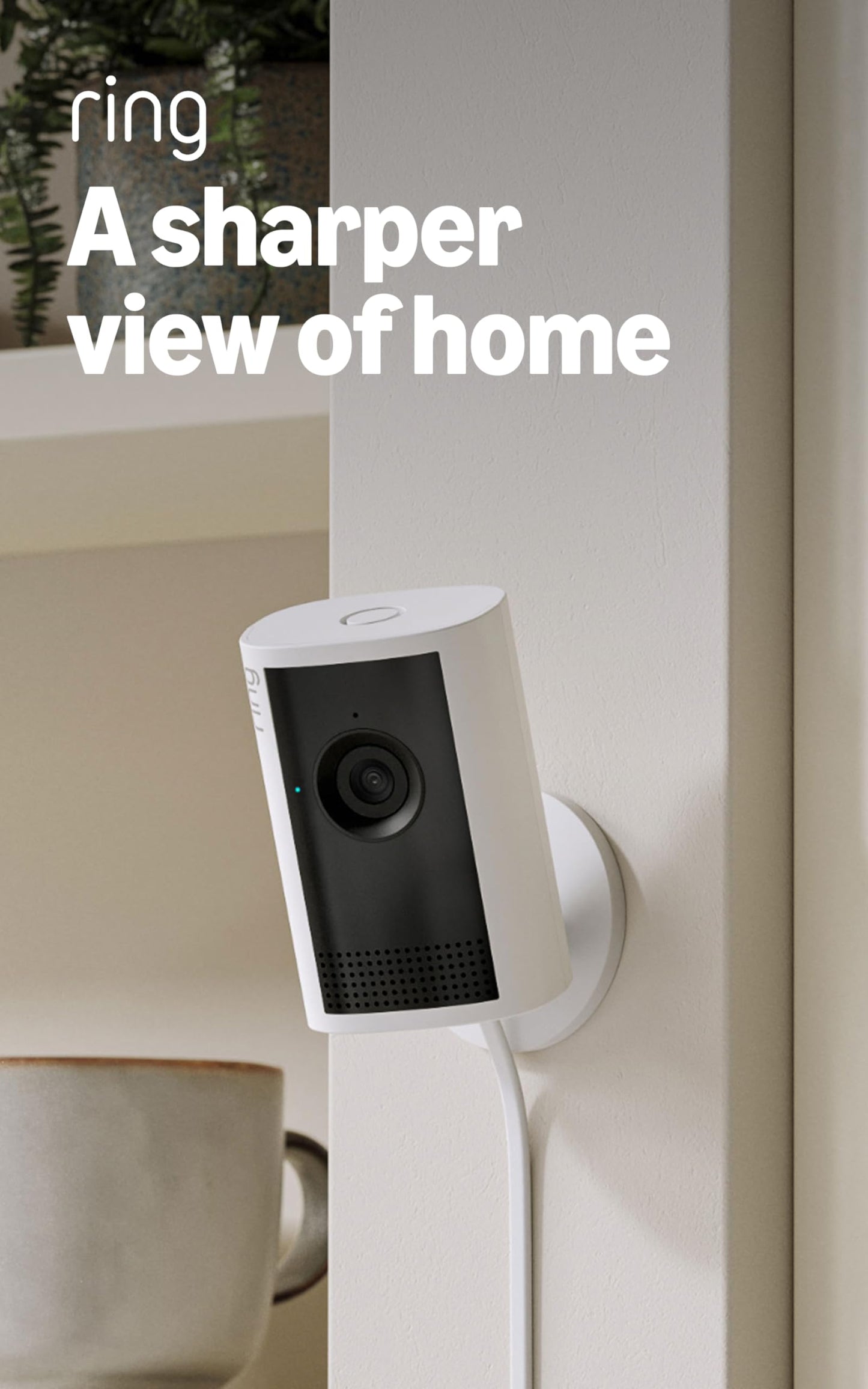 Ring Indoor Cam Plus (Newest Model) — Retinal 2K for crisp, true-to-life video quality, 4x Enhanced Zoom, Low-Light Sight, White
