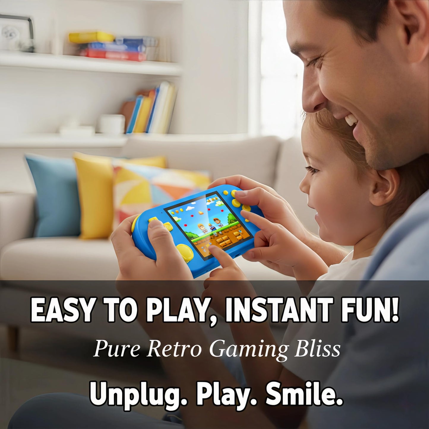 16-Bit Handheld Game Console - 3 Inch HD Screen 300-in-1 Retro Games - Portable Classic Video Game Player for Kids & Adults, Include Protective Carrying Case (Blue)