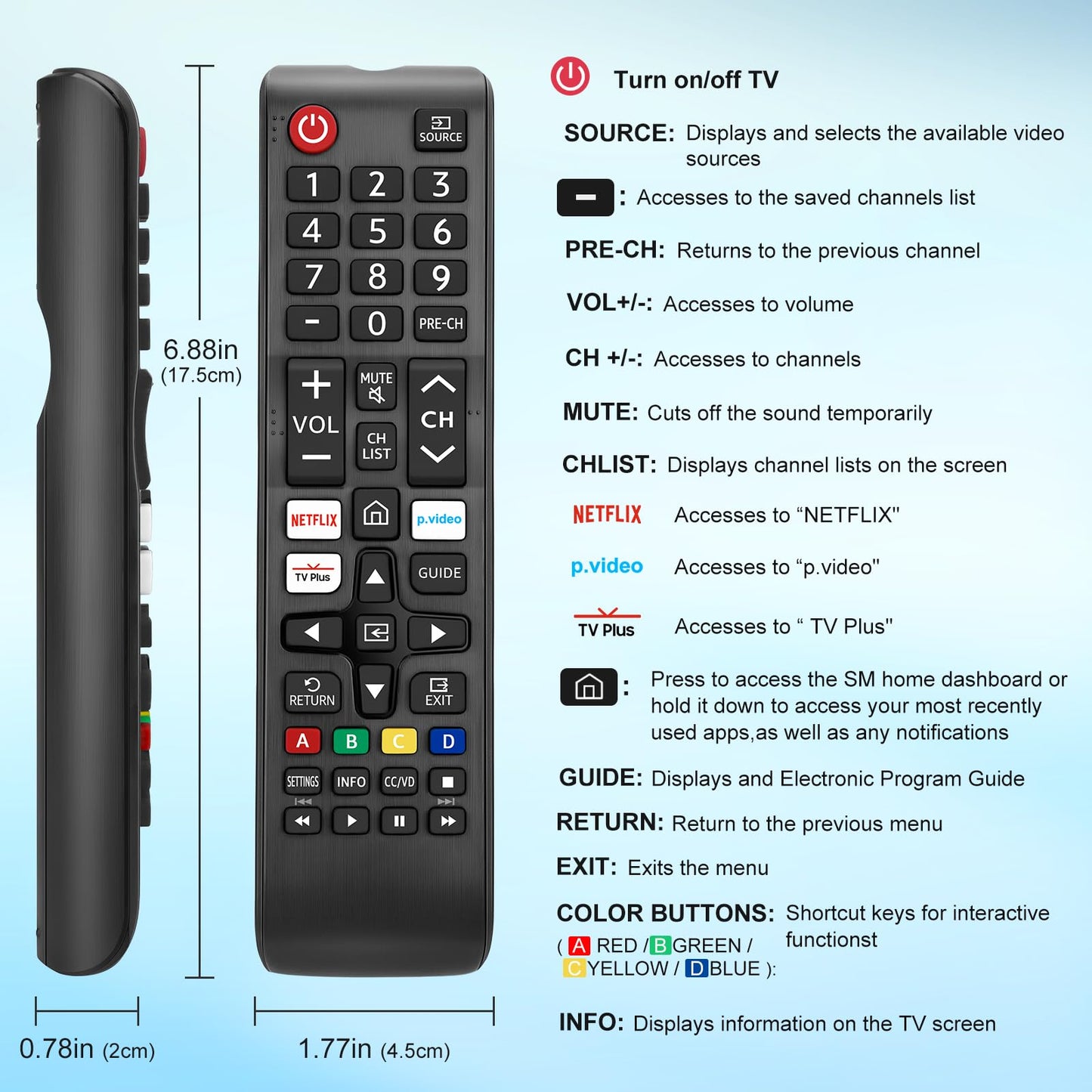 【Pack of 2】 Universal for Samsung-TV-Remote-Control Replacement,Compatible with All Samsung Smart Frame QLED LED 7 Series TVs
