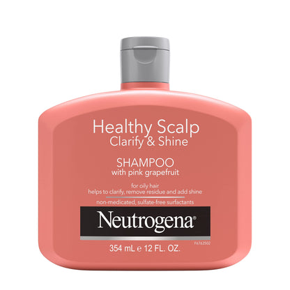 Neutrogena Exfoliating Healthy Scalp Clarifying Shampoo for Oily Hair & Scalp, Pink Grapefruit pH-Balanced Anti-Residue Formula Adds Shine, Sulfate, Paraben & Phthalate-Free, Color-Safe, 12 Fl Oz