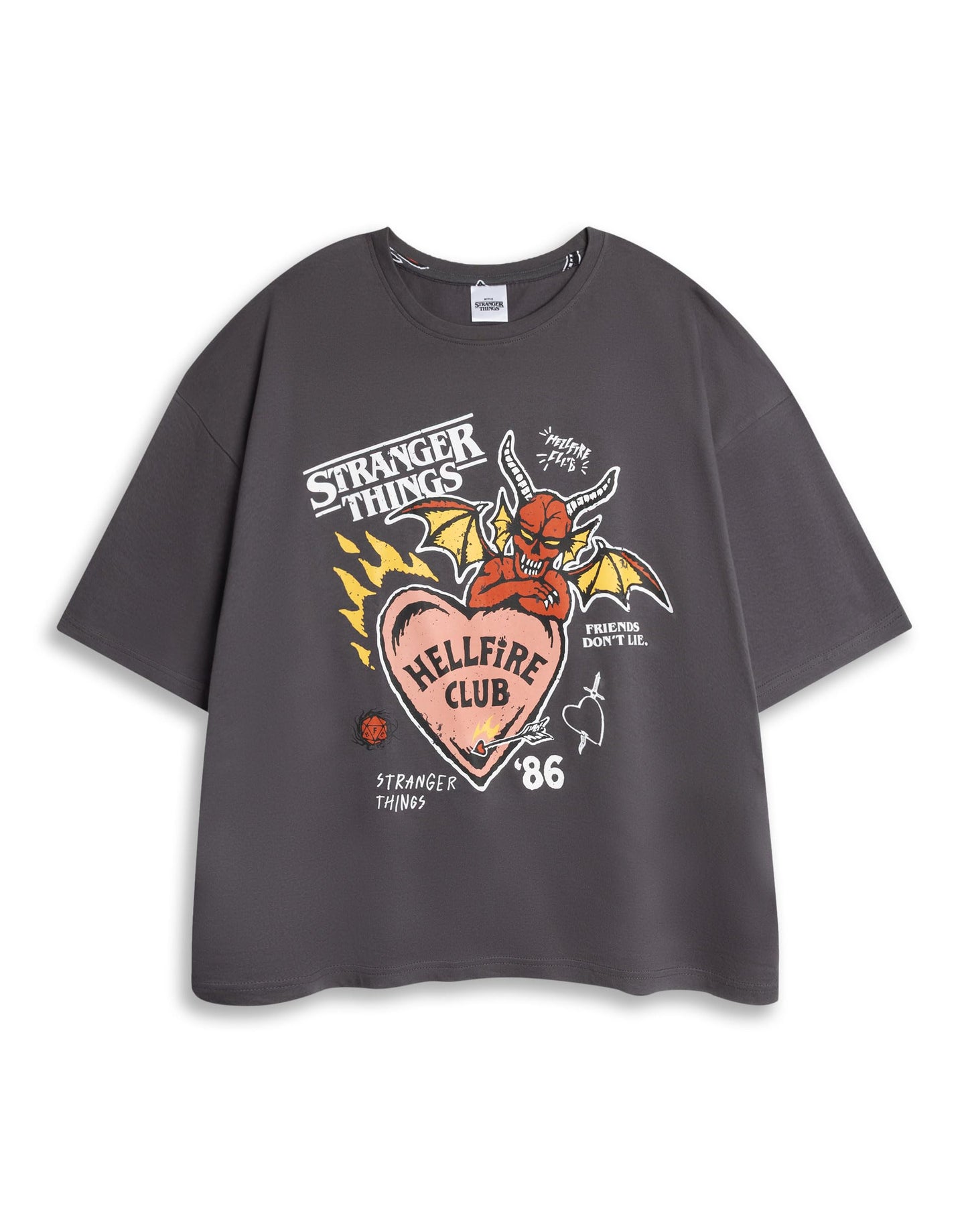 Stranger Things Hellfire Club Womens Black Short Sleeve Long Leg Pyjama Set | Graphic Tee & Cartoon Bottoms | Sleepwear for Fans of the Series Merch - Medium