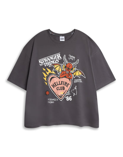 Stranger Things Hellfire Club Womens Black Short Sleeve Long Leg Pyjama Set | Graphic Tee & Cartoon Bottoms | Sleepwear for Fans of the Series Merch - Medium