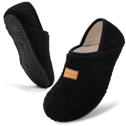 ANLUKE Slipper for Women Men Slipper Socks Fuzzy House Shoes Rubber Sole Slip On Soft-Lightweight Non Slip Indoor/Outdoor Black