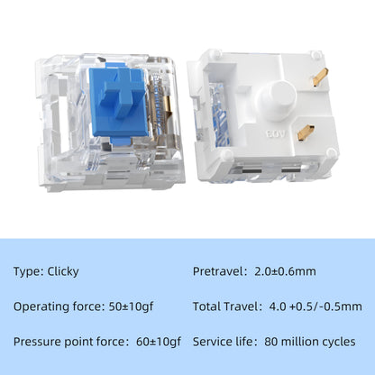 Fejwlvs ZhouWang Blue Switch 3 Pin 50gf Pre-Lubricated,Dustproof Clicky Switch,Suitable for RGB,Mechanical Gaming Keyboards、MX Mechanical Keyboard(Blue,72PCS)