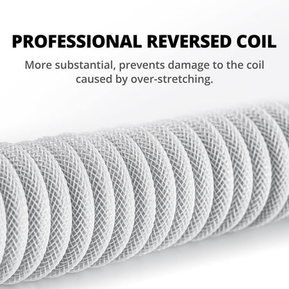 GUNMJO Pro Custom Coiled USB C Cable for Gaming Keyboard, Double-Sleeved Mechanical Keyboard Cable with Detachable Metal Aviator, 1.5M USB-C to USB-A, White Color