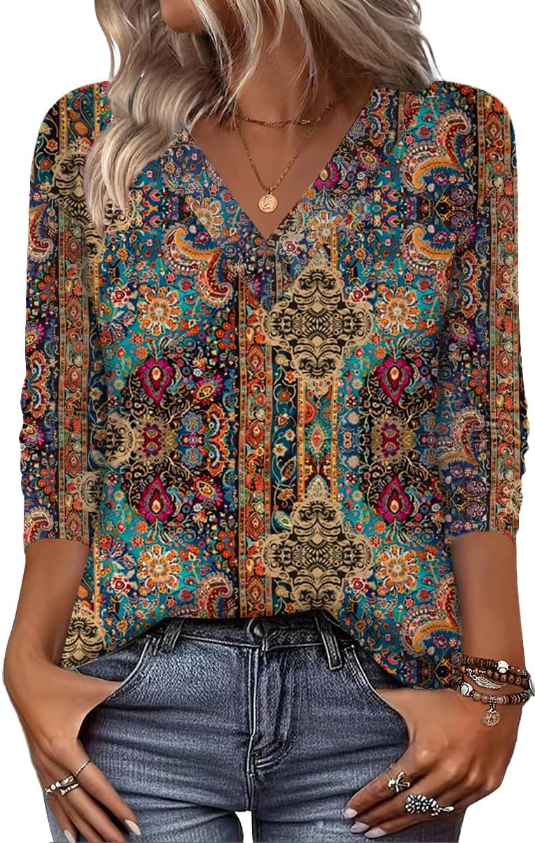 Zeagoo Business Casual Tops for Women 2025 Long Sleeve V Neck Floral Blouses Cute Dress Shirt Plus Size