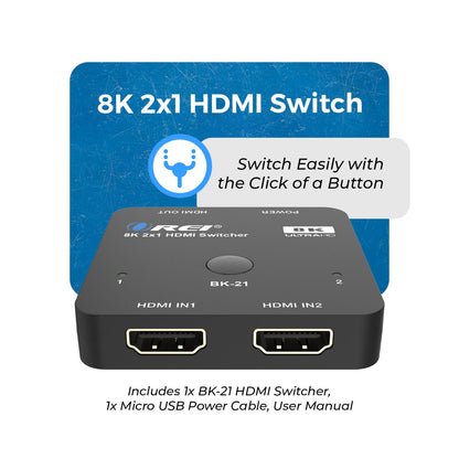 OREI 8K 2x1 HDMI Switch 4K@120hz - Auto HDMI Selector 48Gbps High Resolution Switch Between 2 Inputs Perfect for Gaming, PS5, Xbox, HDR10, Dolby Vision