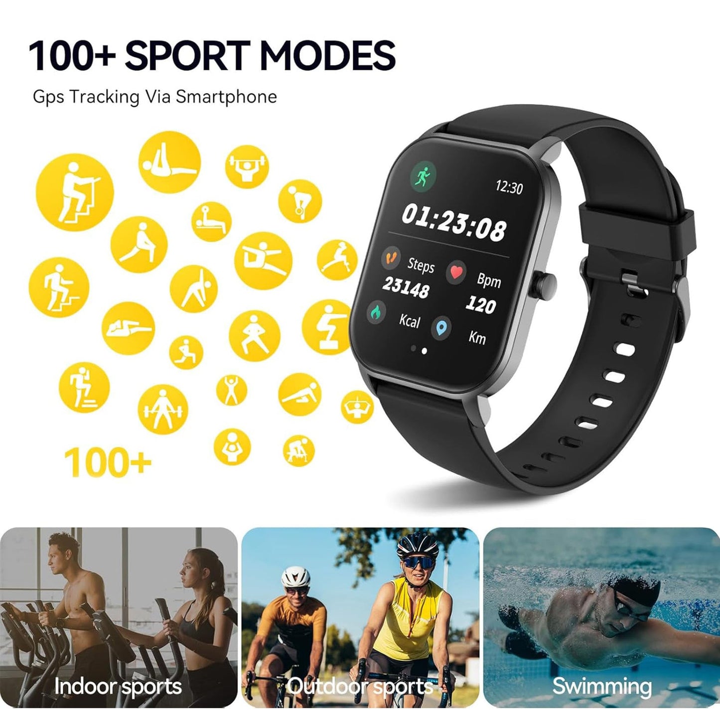 Smart Watch for Women Men (Bluetooth Call), 49mm AMOLED Display, Health | Stress | Sleep | Fitness Tracker, AI Assistant, 100+ Workout Modes, IP68 Waterproof Smartwatch for Android iOS (Black)