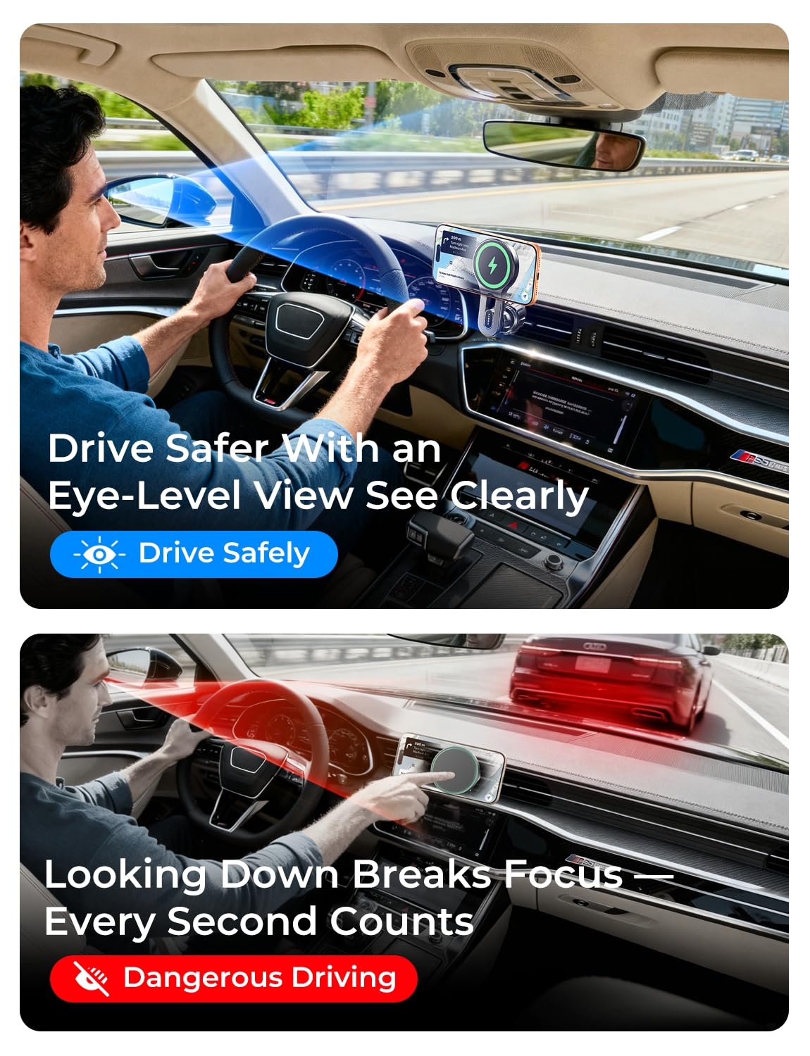 LISEN 15W MagSafe Car Mount Charger, [Stable & Fast Charging] Magnetic Wireless Car Charger, Car Phone Holder Charger Fits iPhone 17 Pro Max Air 16-12,Pixel 10, Samsung S25/S24 with MagSafe Case