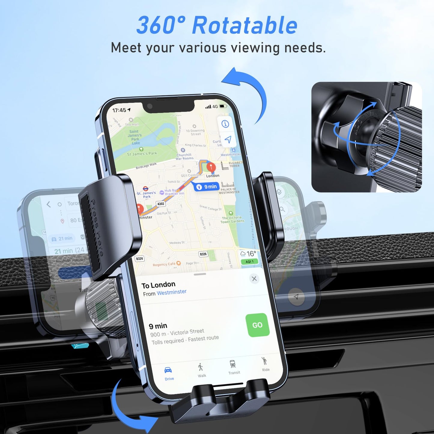 Blukar Car Phone Holder Mount, Super Stable Air Vent Cell Phone Car Mount with 2025 Metal Hook Clip, 360° Rotation,One Button Release for iPhone, Galaxy, Google, and All Other Smartphones