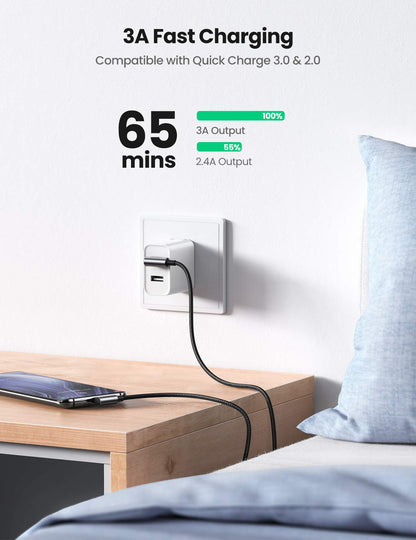 UGREEN USB to USB C Cable 90 Degree USB C Fast Charging Cord Compatible with iPhone 17/16/16 Plus/16 Pro/16 Pro Max/15/Samsung Galaxy S10/S10+/Pixel 9/6a/LG G8/G7/Pixel/Switch, etc, 1.6FT