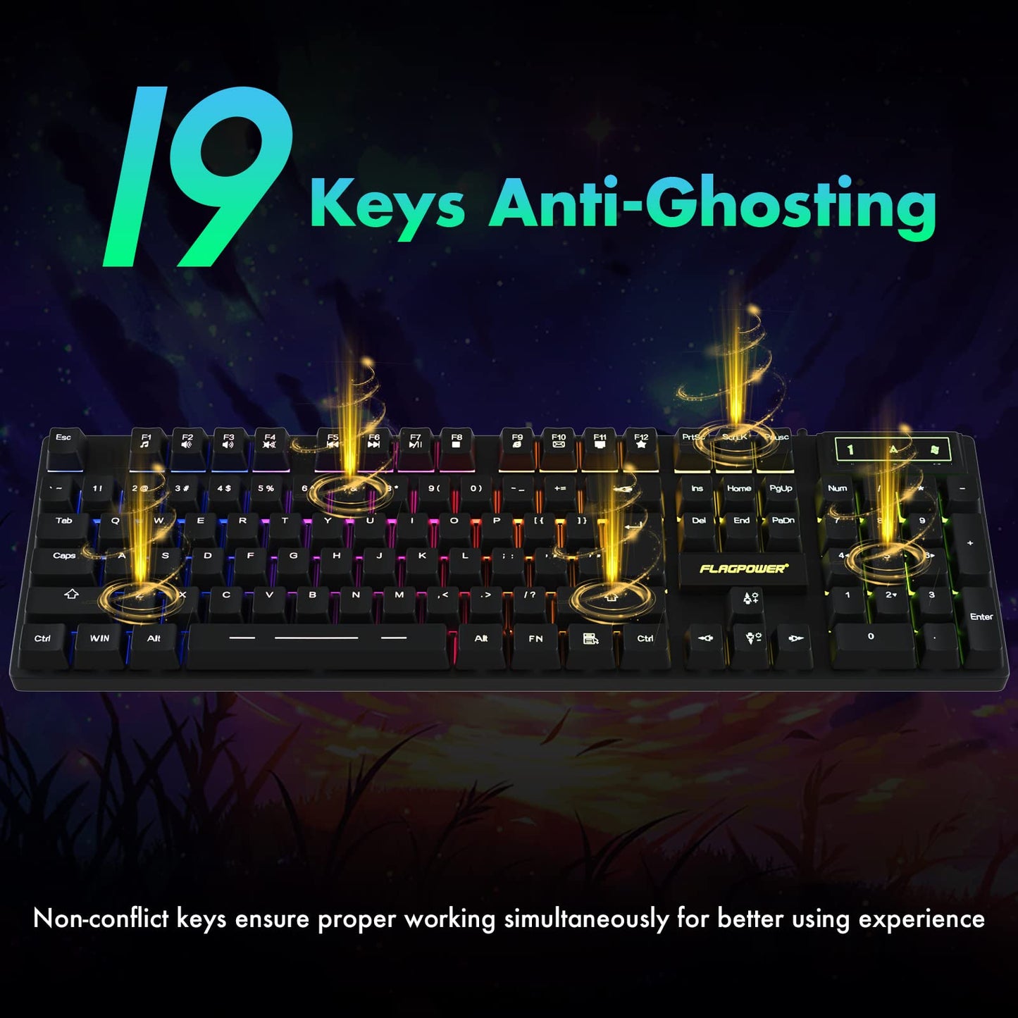 FLAGPOWER RGB Gaming Keyboard and Breathing Mouse Combo, Adjustable Breathing Backlit Mechanical Feeling Keyboard with 4 Colors 4800DPI Backlight Mouse for PC Laptop Computer Game and Work